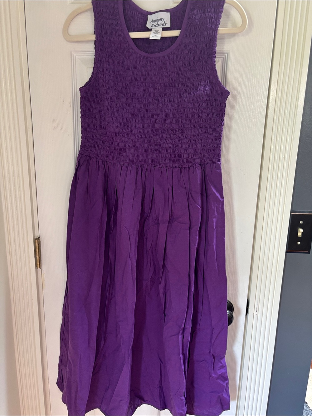 Anthony Richards Purple Sleeveless Smocked Dress